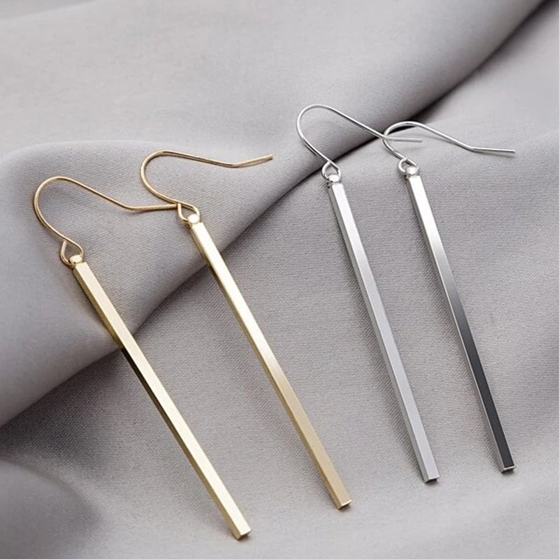 Latest New Heart Geometric Gold Silver Color Rectangle Drop Earrings for Women Simple Long Tassel Earrings Fashion Ear line Gift