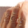 Bohemian Gold Color Chain Rings Set For Women Fashion Boho Moon Heart Butterfly Zircon Rings Party New Trend Jewelry Gift Pearl