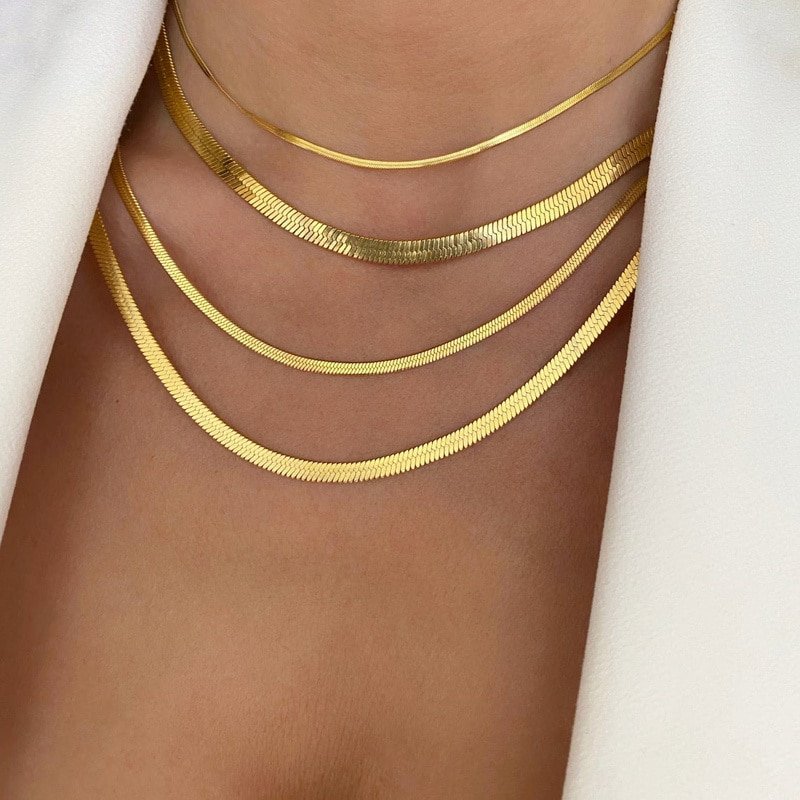 JUJIE 316L Stainless Steel Snake Chain Necklace For Women Width 2/3/4/5MM Statement Necklaces Jewelry Dropshipping/Wholesale