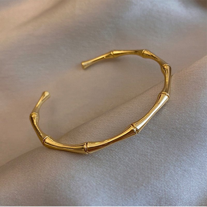 MEYRROYU Stainless Steel Gold Color Bamboo Joint Bangles Latest Trend Bracelet For Women Men Romantic Party Gift Fashion Jewelry