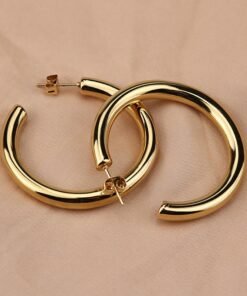 Oversize Gold Plated Hoop Earring Simple Thick Round Circle Stainless Steel Earrings for Women Punk Hiphop Jewelry Brincos Latest